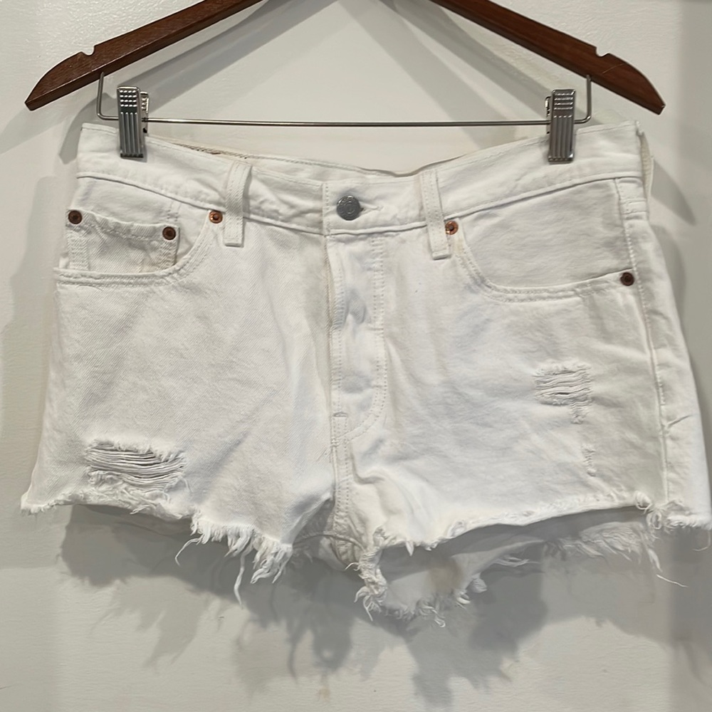 White Levi 501 High Rise Jean Shorts
